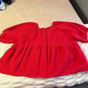 Womens red bubble sleeve blouse